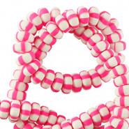 Polymer Perlen Rondell 7mm - White-neon pink